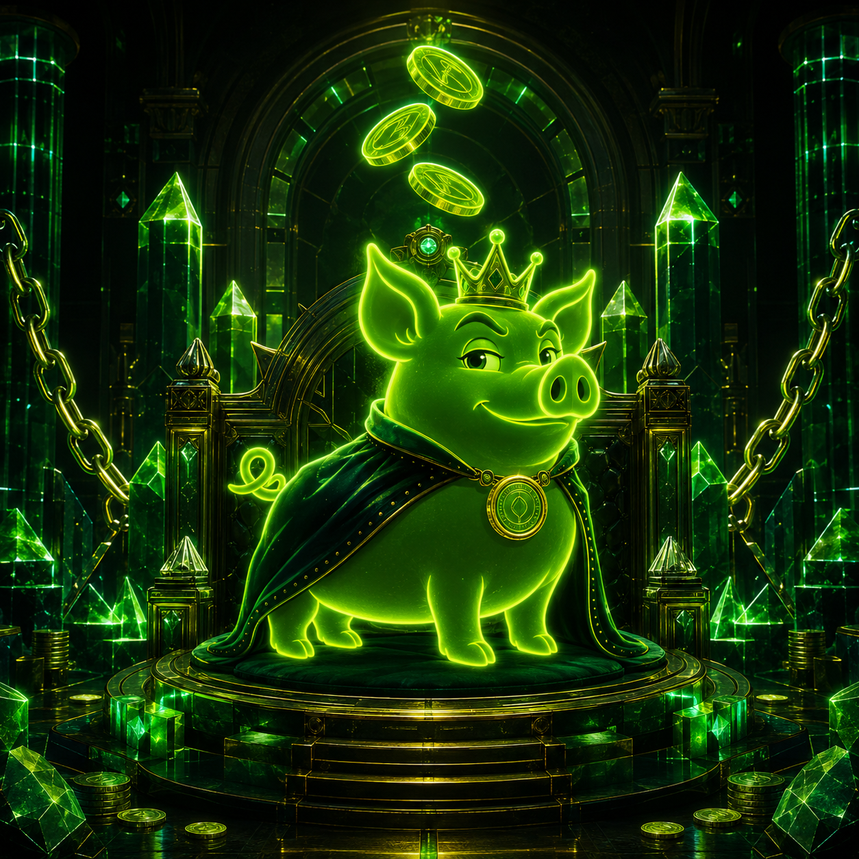 LOLCOIN king pig on the emerald throne